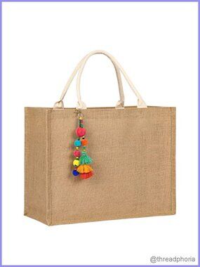 Large Woven Straw Beach Tote Bag Jute Waterproof Sandproof Foldable
